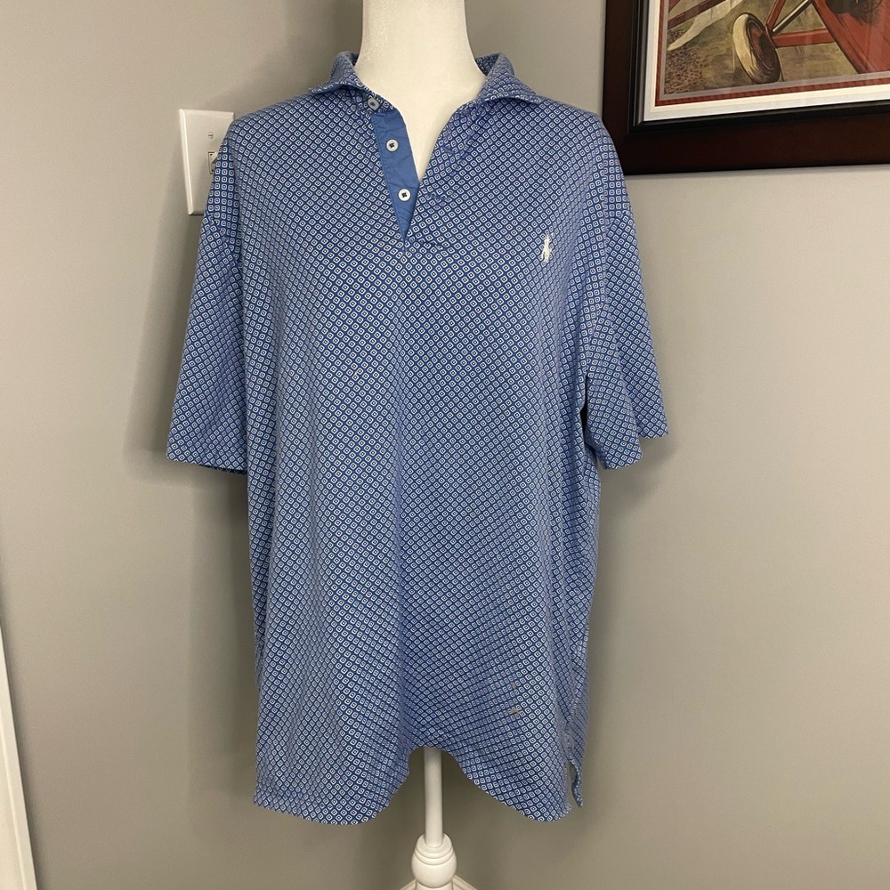 POLO Golf Ralph Lauren mens blue microfloral print polo size XL READ